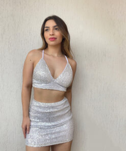 Conjunto Paetê Amarração Branco com Prata - Imagem 3