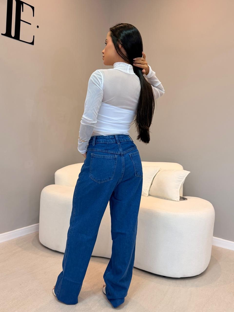 Calça Jeans Wide Leg Lavagem Escura - Imagem 3