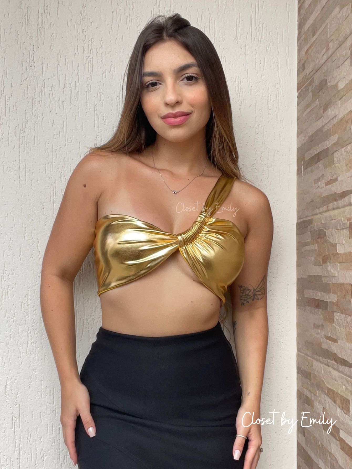 Cropped metalizado uma alça carnaval