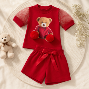 Conjunto Infantil de Verão para Menina Ursinho Pompom
