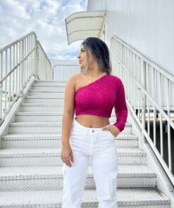 Cropped Paetê Manga Única Rosa Pink - Imagem 2