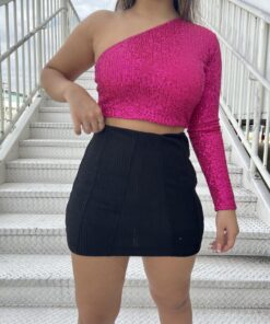 Cropped Paetê Manga Única Rosa Pink - Imagem 4