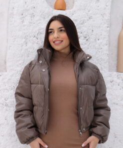 Jaqueta Puffer PU Marrom - Imagem 3