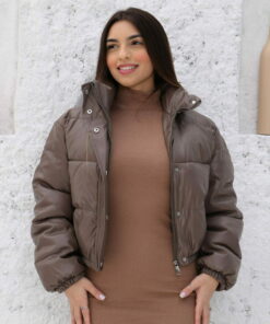 Jaqueta Puffer PU Marrom