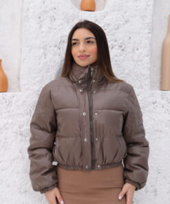 Jaqueta Puffer PU Marrom - Imagem 4