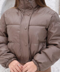 Jaqueta Puffer PU Marrom - Imagem 5