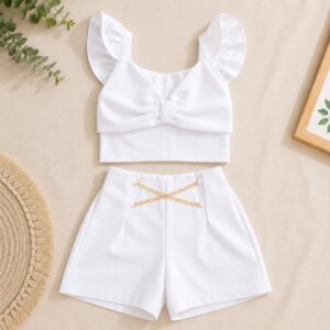 Alternative view of Conjunto Feminino Infantil Cropped Babado + Short Social Menina