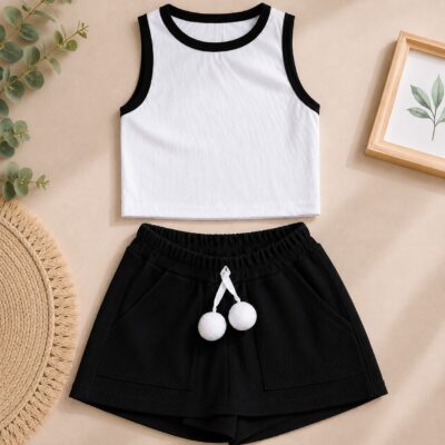 Conjunto Infantil Casual Menina Verão Confortável Regata e Short