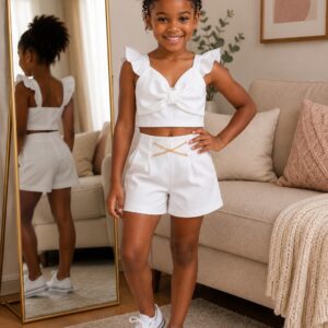 Conjunto Feminino Infantil Cropped Babado + Short Social Menina
