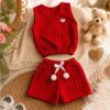 Conjunto Infantil Menina Pompom Premium Regata Vermelha com Short