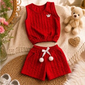 Conjunto Infantil Menina Pompom Premium Regata Vermelha com Short