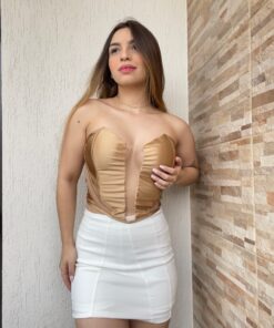 Cropped Corset Malha Prada com Tulê - Imagem 6