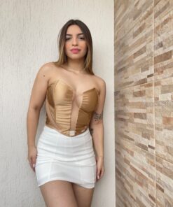 Cropped Corset Malha Prada com Tulê - Imagem 5