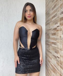 Alternative view of Cropped Corset Malha Prada com Tulê