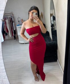 Vestido Canelado Tomara que Caia