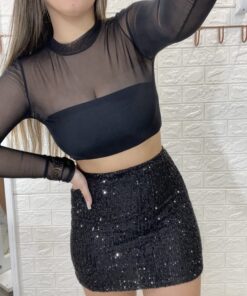 Look saia paetê + body tulê + top faixa - Imagem 4