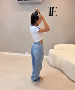 Alternative view of Calça Jeans Wide Leg Com Brilho Aplicações de Strass