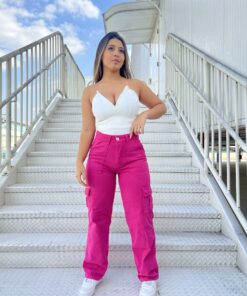 Alternative view of Calça jeans cargo pink