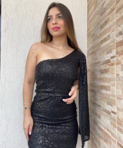 Alternative view of Vestido Paetê Manga flare