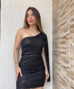 Vestido Paetê Manga flare