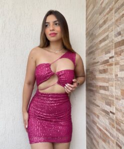 Vestido Paetê Recortes e Amarração