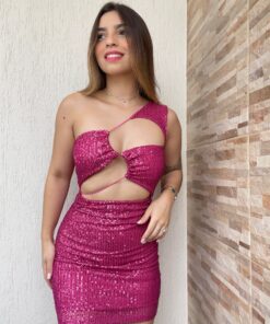Alternative view of Vestido Paetê Recortes e Amarração